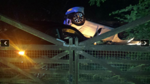 Picture of an upturned car on the Elmbridge Road
